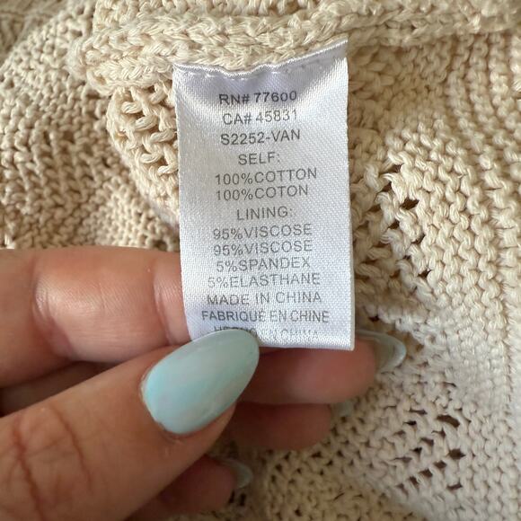 SALTWATER LUXE Cream Crochet Knit Sweater Midi Dress Boho Beachy Festival Large - Picture 9 of 9